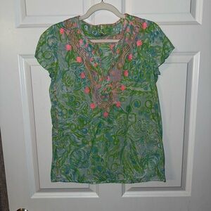 Floral Green and Pink Women's Top